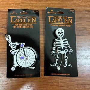 Hallmark Halloween Theme Mechanical Skeleton Pins Vintage Lot of 2 New on Card